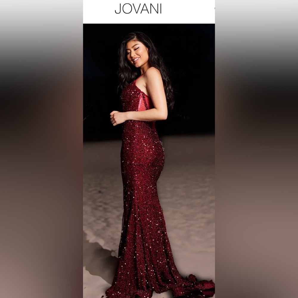 NWT Jovani Sequin Mermaid Prom Dress Burgundy Size 2, 4, 8, 12, 20  #25908
